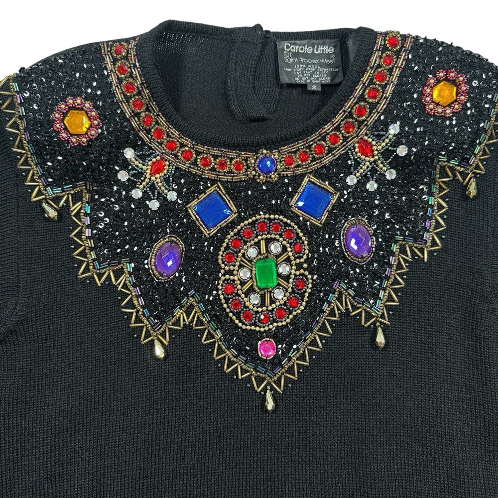 Carole Little Saint-Tropez West 100% Wool Sweater Beaded Sequin Size Small